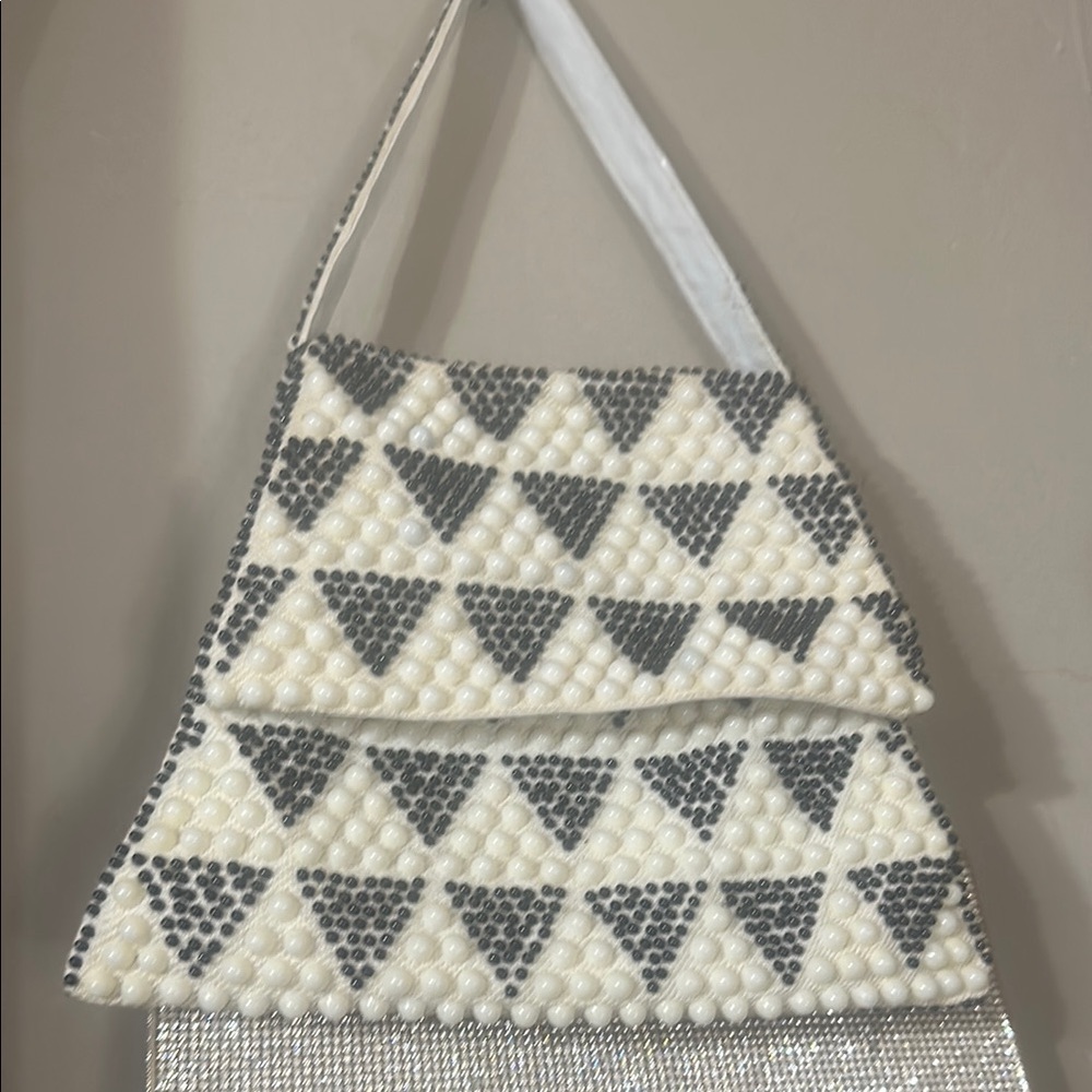 Black and White Geometric Bag with Tiered Design